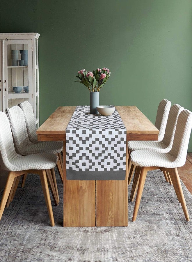 Dekor World Fun with Checks Printed Grey Table Runner (33x180cm) (Pack of 1)-6 Seater Dinning & Center Table - Image 2