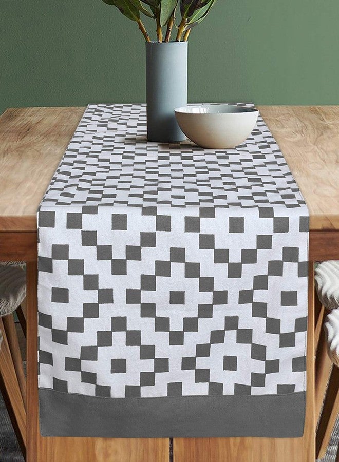 Dekor World Fun with Checks Printed Grey Table Runner (33x180cm) (Pack of 1)-6 Seater Dinning & Center Table - Image 1