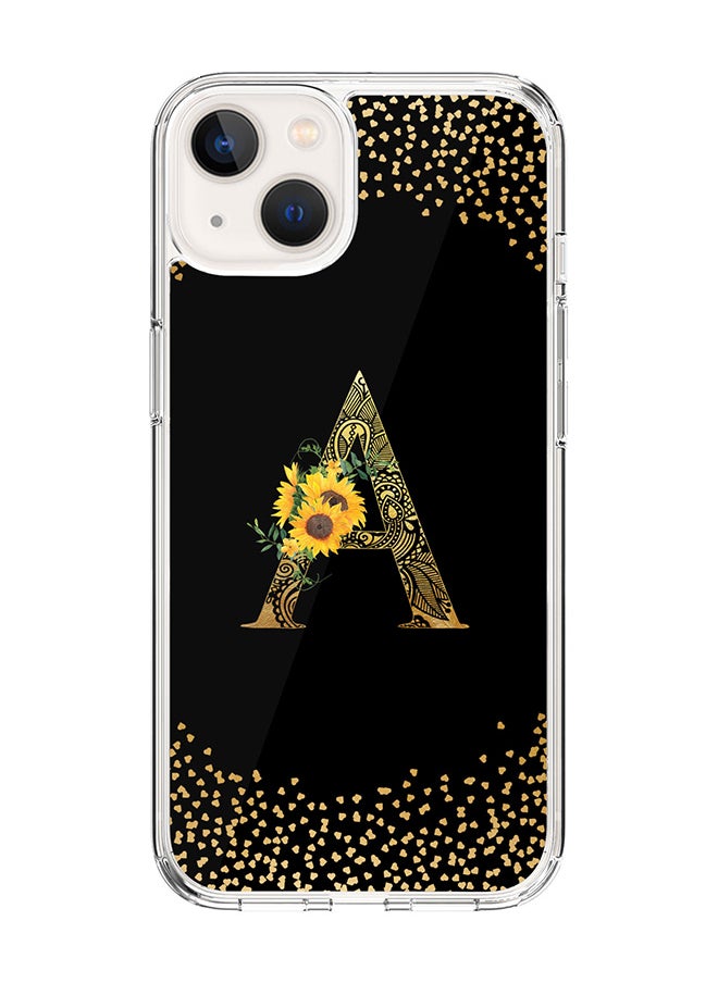 Stylizedd Classic Clear Case For iPhone 14 Plus, Hybrid Soft Case Thin Cover- Custom Monogram Initial Letter Mandala Floral Pattern Alphabet - A(Black)  - Image 1
