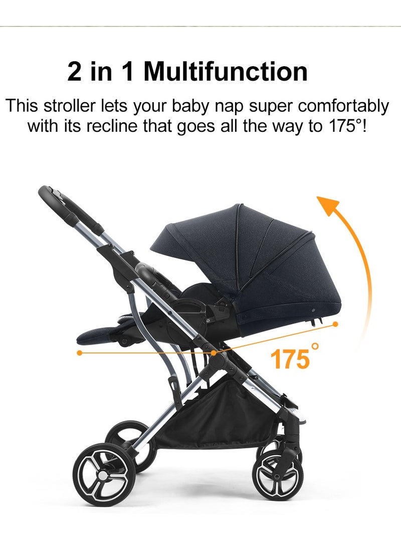 GOKKE - Reversible Baby Stroller with 5 Point Safety Harness, Compact Fold, Forward & Rear Facing, 0-36 Months, Black - B08BL - Image 1