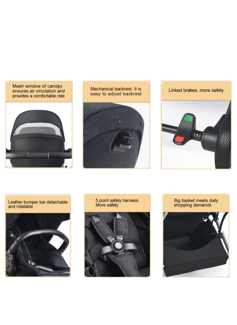 GOKKE - Reversible Baby Stroller with 5 Point Safety Harness, Compact Fold, Forward & Rear Facing, 0-36 Months, Black - B08BL - Image 1
