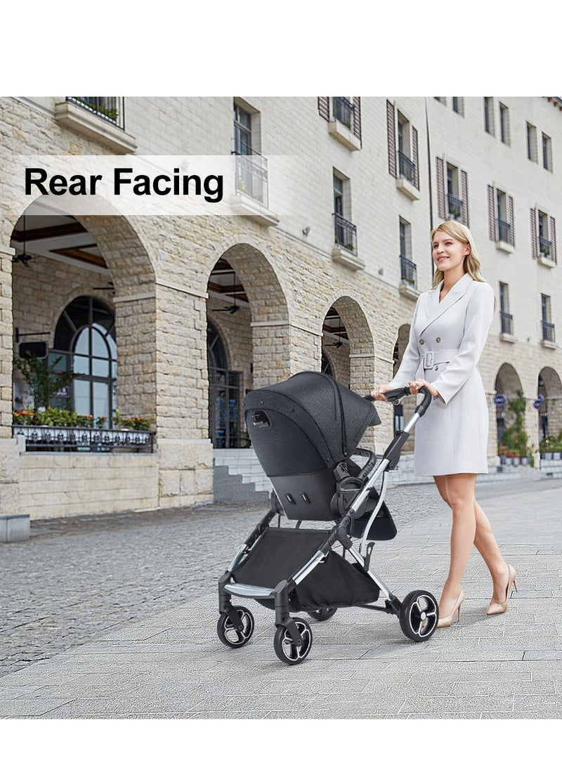 GOKKE - Reversible Baby Stroller with 5 Point Safety Harness, Compact Fold, Forward & Rear Facing, 0-36 Months, Black - B08BL - Image 1