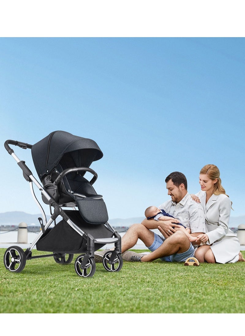 GOKKE - Reversible Baby Stroller with 5 Point Safety Harness, Compact Fold, Forward & Rear Facing, 0-36 Months, Black - B08BL - Image 1