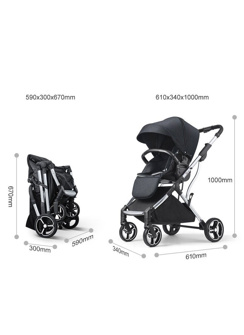 GOKKE - Reversible Baby Stroller with 5 Point Safety Harness, Compact Fold, Forward & Rear Facing, 0-36 Months, Black - B08BL - Image 1