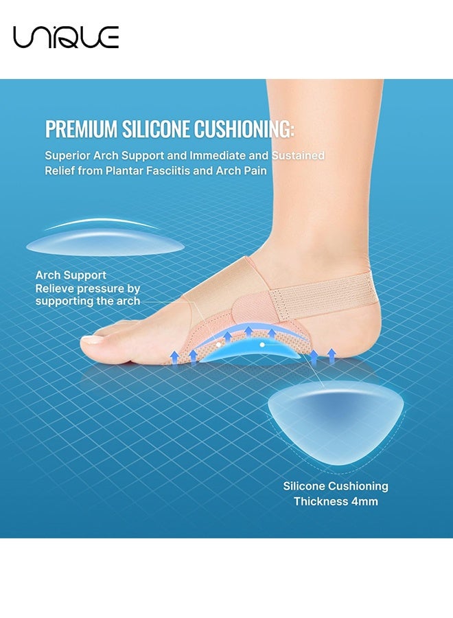 Unique Orthotic Arch Support - Foot Brace With Gel Inserts Insole - Adjustable Compression Bands w/Gel Pads for Flat Feet, High & Fallen Arches - Comfortable Plantar Fasciitis Brace for Day & Night (Complexion) - Image 2