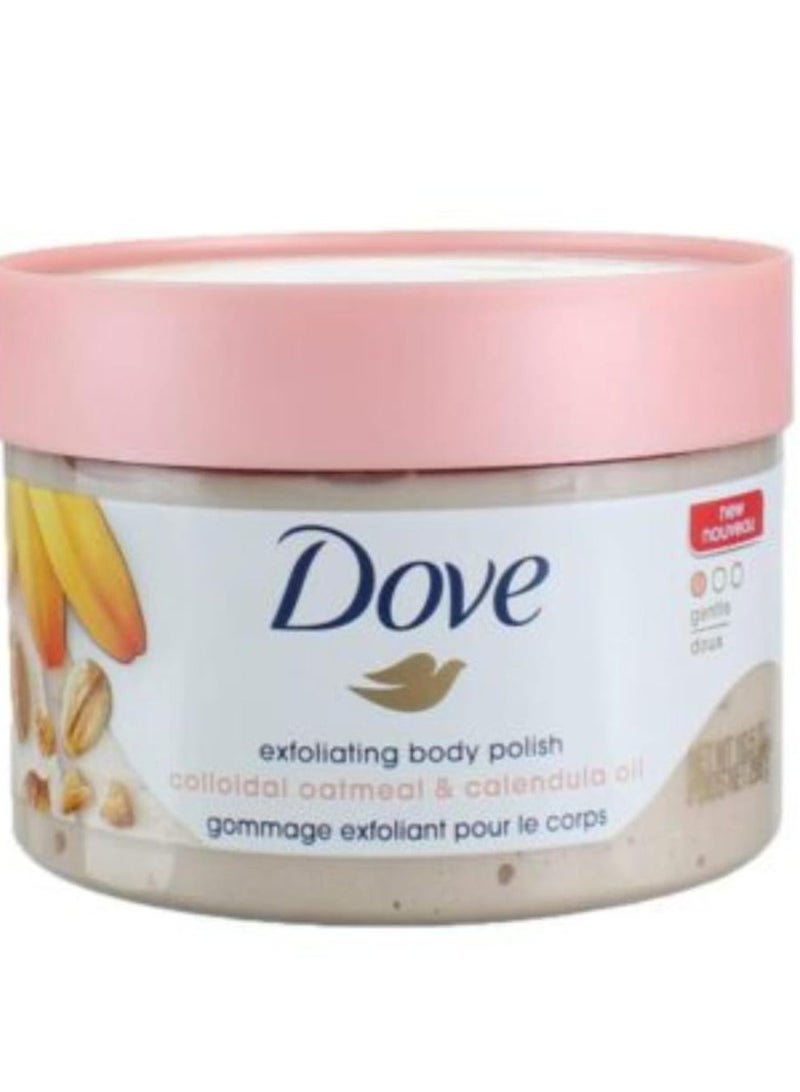 Dove Silky Skin Body Scrub with Oats and Calendula Oil exfoliates and gives
