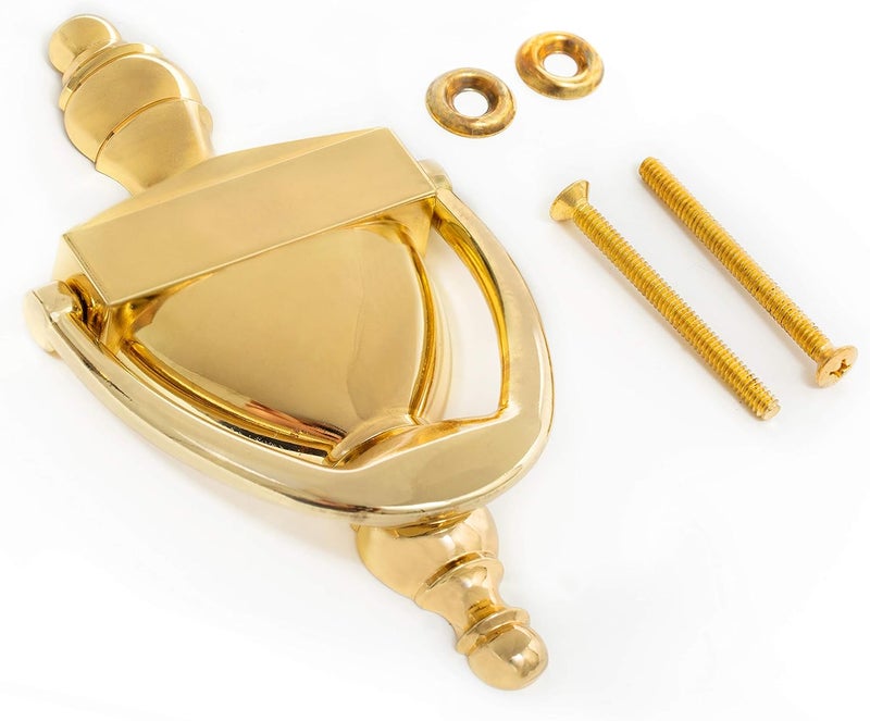 Everbilt 6-5/16 Inches Bright Brass Door Knocker - Steel Construction with a Decorative Finish - Heavy Duty Front Door Hardware with Screws - Image 1
