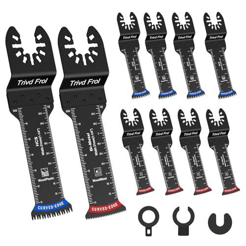 Trivd Frol 10 PCS Extra Long Oscillating Saw Blades, Curved Edge Bi-Metal and Japanese Teeth Multitool Blades Precise Cut for Wood Plastic Nails Metal, Multi Tool Blades Kits Fit Dewalt Milwaukee Bosch 70MM - Image 1