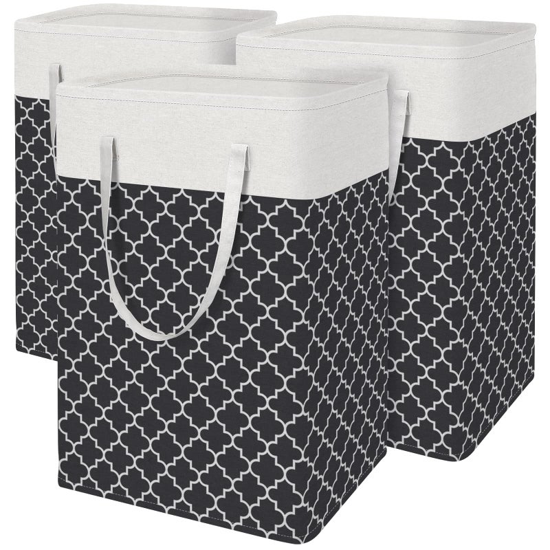 BlissTotes 3-Pack Laundry Basket, Freestandingï¼†Waterproof Laundry Hamper, Collapsible Tall Clothes Hamper with Easy Carry Handles for Clothes, Towels in the Family and Dorm,Clover Black,75L - Image 1