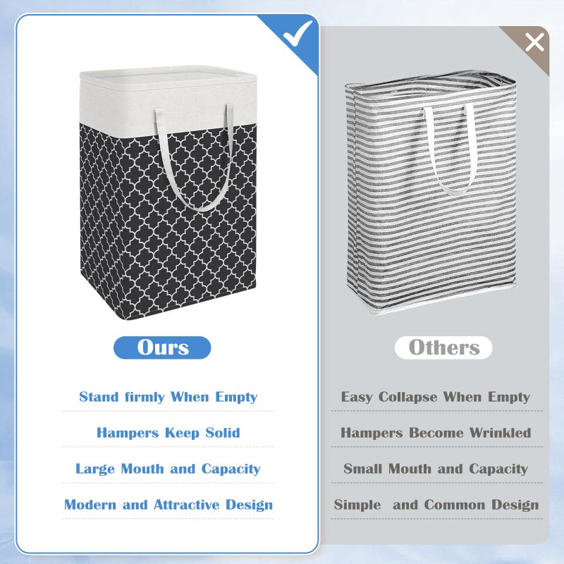 BlissTotes 3-Pack Laundry Basket, Freestandingï¼†Waterproof Laundry Hamper, Collapsible Tall Clothes Hamper with Easy Carry Handles for Clothes, Towels in the Family and Dorm,Clover Black,75L - Image 3