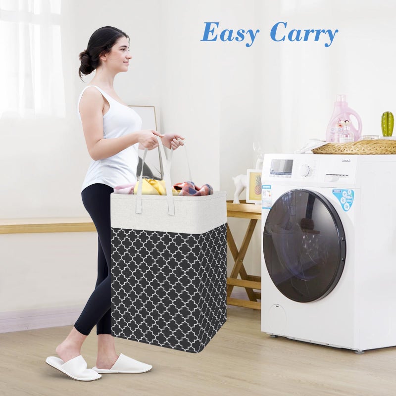 BlissTotes 3-Pack Laundry Basket, Freestandingï¼†Waterproof Laundry Hamper, Collapsible Tall Clothes Hamper with Easy Carry Handles for Clothes, Towels in the Family and Dorm,Clover Black,75L - Image 5