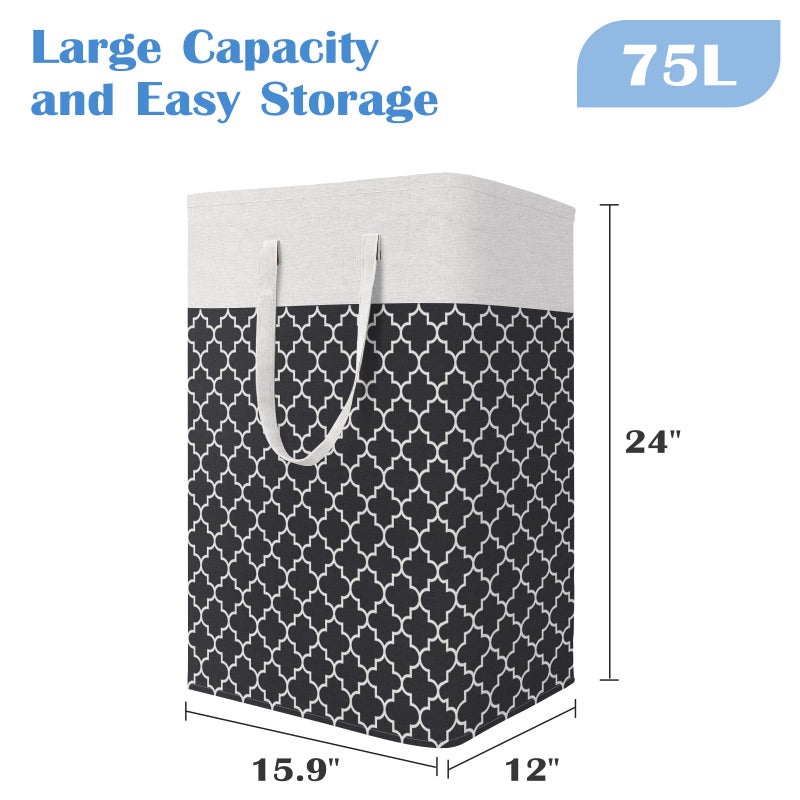 BlissTotes 3-Pack Laundry Basket, Freestandingï¼†Waterproof Laundry Hamper, Collapsible Tall Clothes Hamper with Easy Carry Handles for Clothes, Towels in the Family and Dorm,Clover Black,75L - Image 2