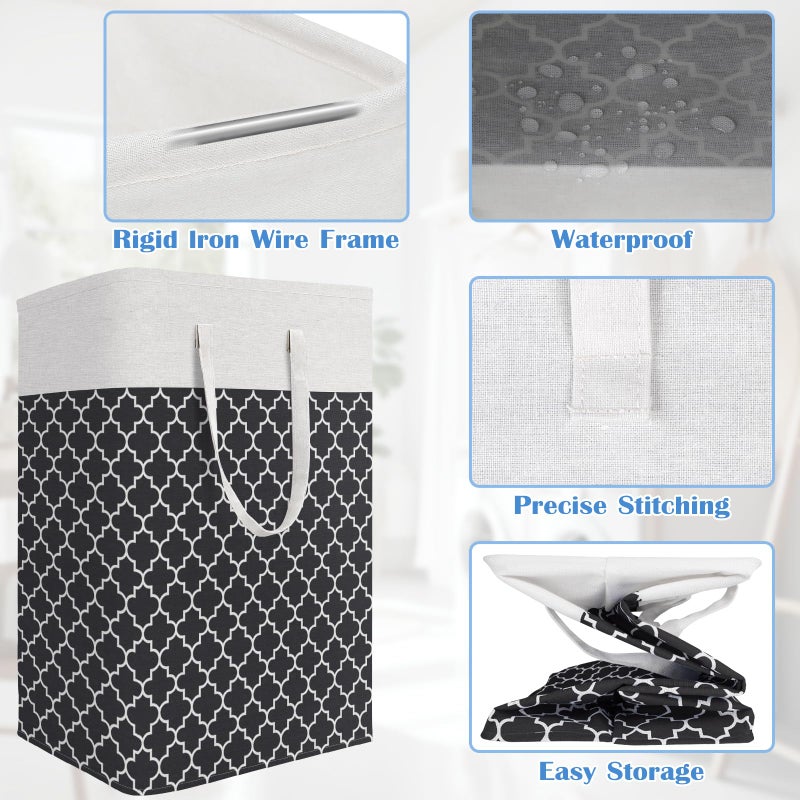 BlissTotes 3-Pack Laundry Basket, Freestandingï¼†Waterproof Laundry Hamper, Collapsible Tall Clothes Hamper with Easy Carry Handles for Clothes, Towels in the Family and Dorm,Clover Black,75L - Image 4