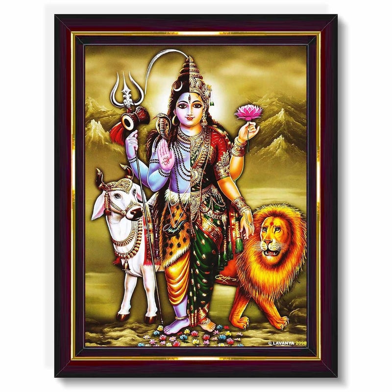 Pavan Photo Laminations Pavan Photo Laminations Ardhanarishvara Arthanareeswarar Shiv Parvati Wall Painting Framed Home Decor WoodMatteBrownSmall Size6 x 8 Inch B125S