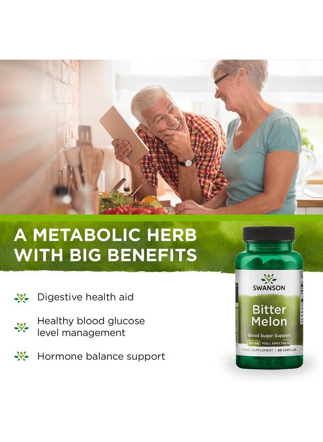 Swanson Premium Swanson Full Spectrum Bitter Melon (Momordica) Blood Glucose Support 500 Milligrams 60 Capsules  - Image 4