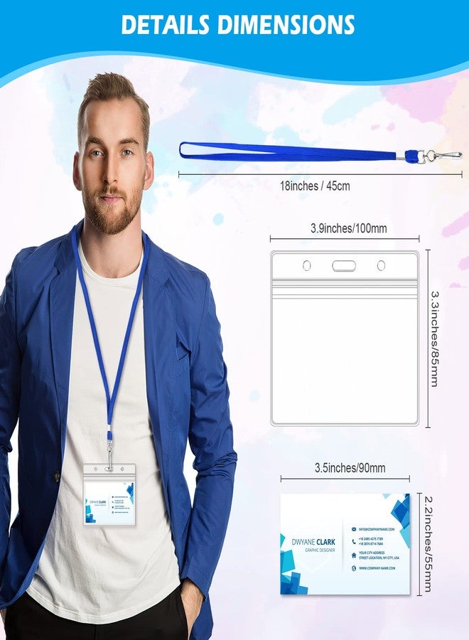 Maileto 50Pcs Clear Plastic Horizontal Name Tags Badge ID Card Holders and 50Pcs Blue Flat Neck Lanyards with Swivel Hook - Image 2