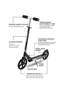 YelaJoy Scooters for Adults Teens Kick Scooter with Adjustable Height Dual Suspension and Shoulder Strap 8 inches Big Wheels Scooter Smooth Ride Commuter Scooter Best Gift for Kids Age 10 Up Black  - Image 2