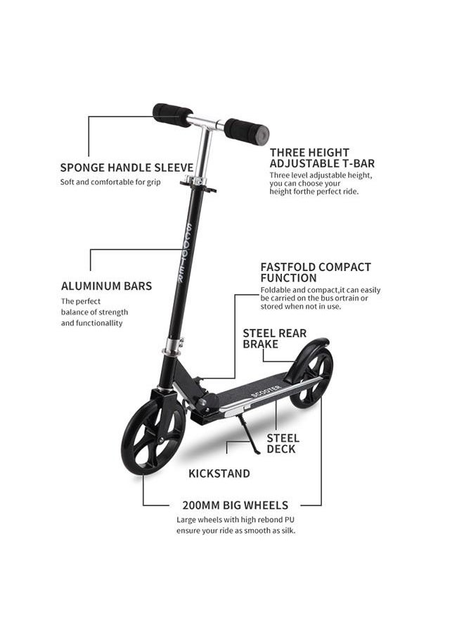 YelaJoy Scooters for Adults Teens Kick Scooter with Adjustable Height Dual Suspension and Shoulder Strap 8 inches Big Wheels Scooter Smooth Ride Commuter Scooter Best Gift for Kids Age 10 Up Black  - Image 2