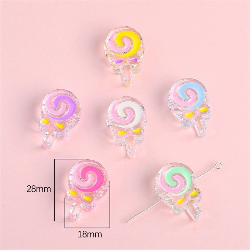 Acrylic Round Smiley Oil Dropping Cartoon Accessories DIY Handmade Material Homemade Mobile Phone Case Keychain Pendant Lollipop color mixing aperture of about 3.5mm 