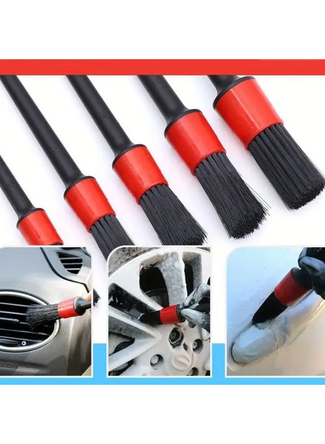 5pcs Car Detailing Brush Set Black Perfect for Wheels Dashboard Air Vents Auto Cleaning Kit - Image 1