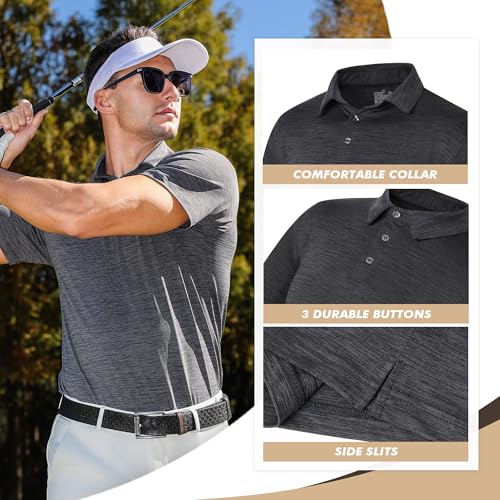 BOOJO Polo Shirts for Men - Quick Dry Moisture Wicking Black Short Sleeve Performance Golf T Shirts for Casual Work Athletic - Image 2