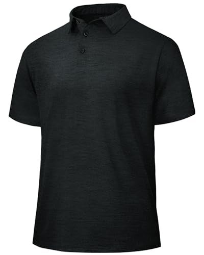 BOOJO Polo Shirts for Men - Quick Dry Moisture Wicking Black Short Sleeve Performance Golf T Shirts for Casual Work Athletic - Image 1