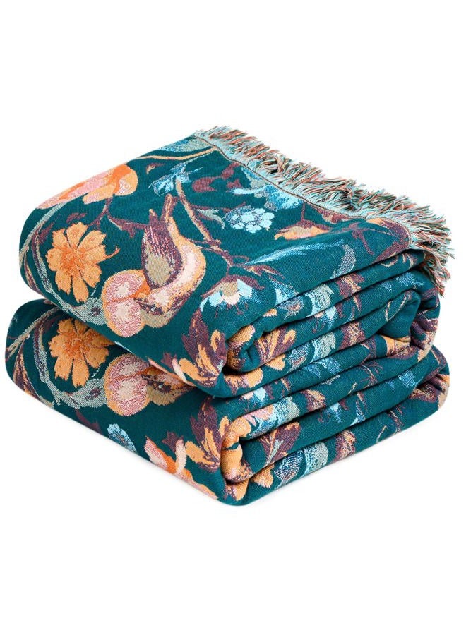 MSGKV Boho Throw Blanket for Bed 60"x80" Cotton Birds Floral Twin Size Couch Blanket Muslin Breathable All Seasons Lightweight Farmhouse Blankets - Image 1