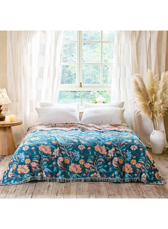 MSGKV Boho Throw Blanket for Bed 60"x80" Cotton Birds Floral Twin Size Couch Blanket Muslin Breathable All Seasons Lightweight Farmhouse Blankets - Image 5