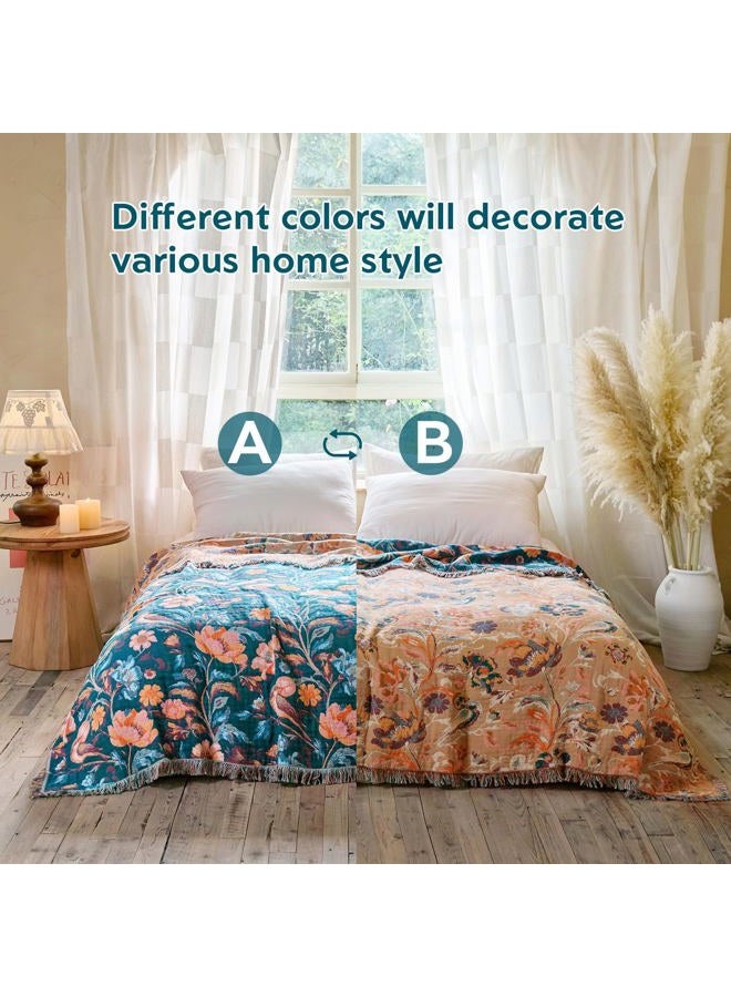 MSGKV Boho Throw Blanket for Bed 60"x80" Cotton Birds Floral Twin Size Couch Blanket Muslin Breathable All Seasons Lightweight Farmhouse Blankets - Image 3