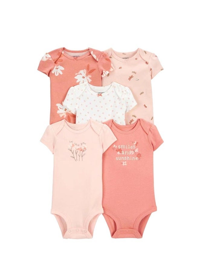 RedMapleTEK 5-piece set of pure cotton jumpsuits for infants and young children, short-sleeved crawling clothes  - Image 1