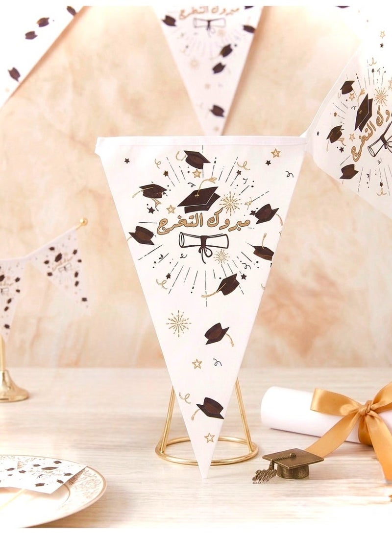 Graduation Wall Banner, Graduation Decorations for Homes and Venues, Graduation Wall Decor, Graduation Party Decorations, Graduation Party Supplies, 'Congratulations on Your Graduation' Triangular Bunting Banner, Graduation Celebration Supplies, Hanging Paper Flags for Graduation Events, Graduation Party Decor for Schools and Universities, White Triangular Banner Printed with 'Congratulations on Your Graduation', Graduation Wall Hanging Decoration Set, Photography Props and Graduation Party Accessories, Wall-Mounted Graduation Party Decor, Graduation Flag Bunting with Graduation Cap and Diploma Designs, Elegant and Modern Graduation Party Decor, Ready-to-Hang Graduation Wall Decorations, Hanging Graduation Banners and Ribbons, White-Themed Graduation Wall Decor, Graduation Triangular Party Banner, Graduation Wall Hanging Ornaments, Graduation Party Hanging Signs, Complete Graduation Party Supplies, Graduation Celebration Wall Decor — 216 cm long with 10 triangles. - Image 1