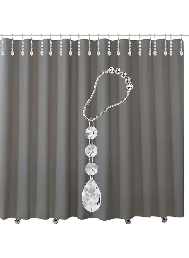 Water Drops Style 12pcs Rust Resistant Stainless Steel Shower Curtain Hooks With Roller Balls - Image 1
