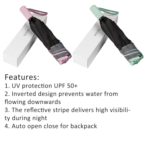 BAODINI Inverted UV Protection Umbrella for Rain and Sun Medium Size 46 inch arc Canopy UPF 50+ Rverse Compact Umbrella Auto Open Close for Travel - Image 2