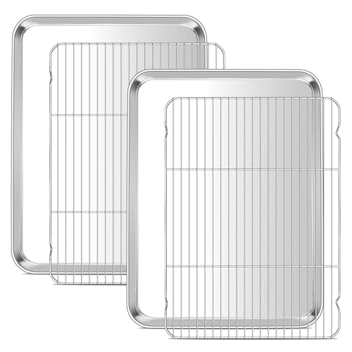 E-far Efar Large Baking Sheet with Wire Rack 2 Pans 2 Racks 20 x 14 Inch Stainless Steel Cookie Pans Tray Cooling Rack for Baking Non Toxic Heavy Duty Rust Free Oven Dishwasher Safe - Image 1
