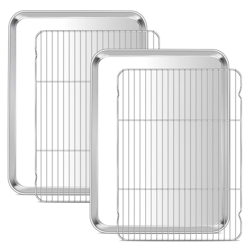E-far Efar Large Baking Sheet with Wire Rack 2 Pans 2 Racks 20 x 14 Inch Stainless Steel Cookie Pans Tray Cooling Rack for Baking Non Toxic Heavy Duty Rust Free Oven Dishwasher Safe - Image 2