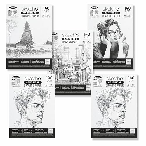 Anupam A3 Artists Sketching & Drawing Paper 140 GSM 10 Loose Sheet for Sketching & Drawing with Pencil, Charcoal, Graphite, Chalk, Oil Pastel & Wax Crayon for Artist's & Amateurs (Pack of 5) - Image 1