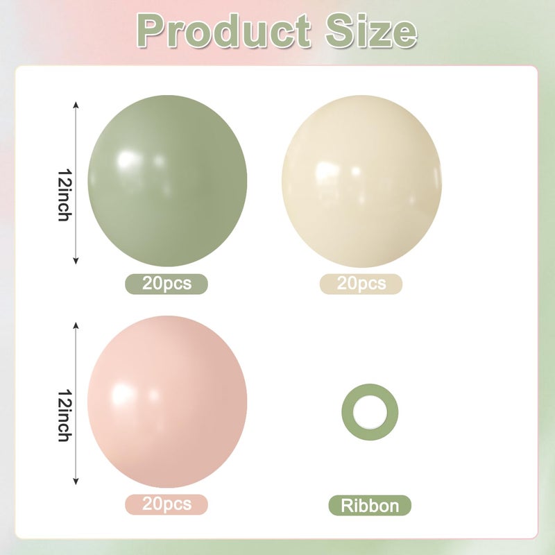 JOYFLOAT Sage Green Pink White Balloons, 60Pcs 12 Inch Pink and Green Balloons Include Sage Green Peach Ivory White balloons for Weding Baby Shower Gender Reveal Wildflower Birthday Decorations - Image 2