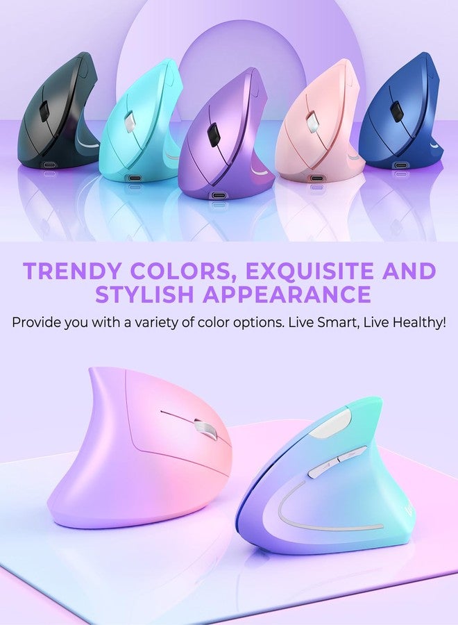 Lekvey Ergonomic Mouse, Vertical Wireless Mouse, Rechargeable 2.4G Optical Carpal Tunnel Mice with USB Receiver: 1000/1200 / 1600 DPI, 6 Buttons, for Laptop, Computer, PC, Desktop, Light Purple - Image 2