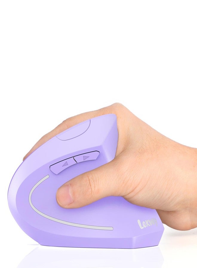 Lekvey Ergonomic Mouse, Vertical Wireless Mouse, Rechargeable 2.4G Optical Carpal Tunnel Mice with USB Receiver: 1000/1200 / 1600 DPI, 6 Buttons, for Laptop, Computer, PC, Desktop, Light Purple - Image 1