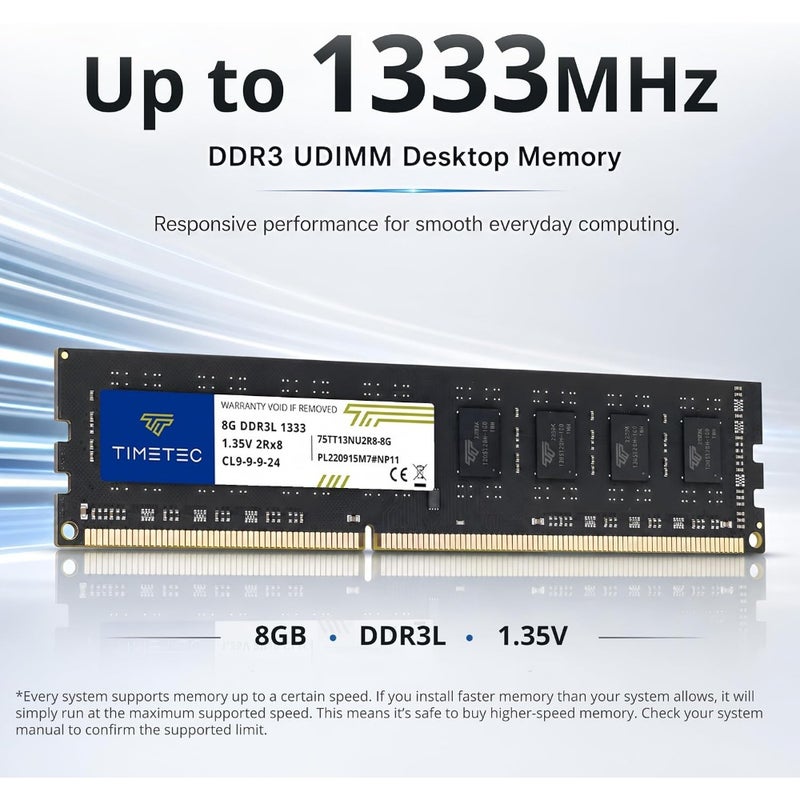 GB DDR3L 1333MHz PC3-10600 Non-ECC Unbuffered 1.35V/ 1.5V CL9 2Rx8 Dual Rank 240 Pin UDIMM PC Desktop Computer Memory RAM Module Upgrade (GB - Image 2