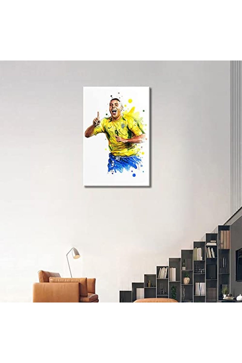 TISHIRON Soccer Canvas Wall Art Prints Boy Room Sports Theme Poster Decor Stretched and Gallery Wrap Football Star Modern Home Decoration for Man Cave Bedroom Living Room Framed Ready to Hang - 24"W x 16"H - Image 2