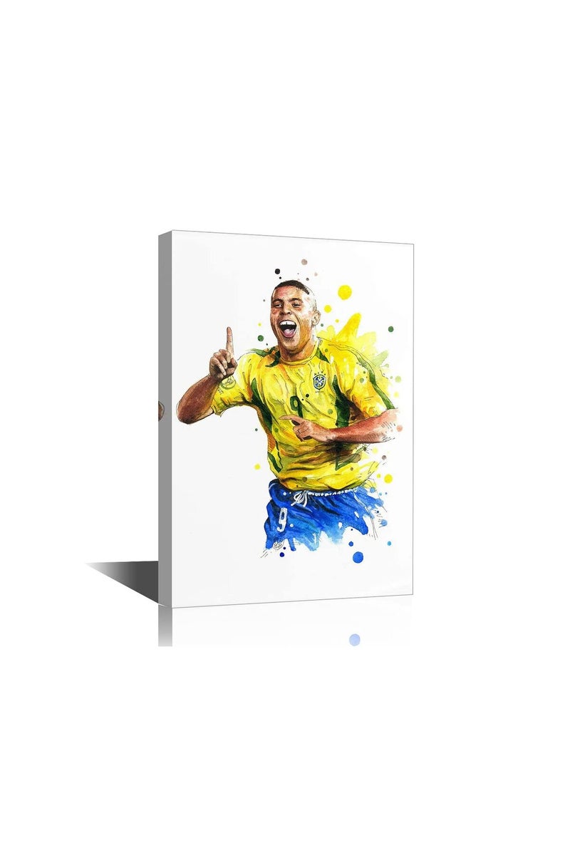 TISHIRON Soccer Canvas Wall Art Prints Boy Room Sports Theme Poster Decor Stretched and Gallery Wrap Football Star Modern Home Decoration for Man Cave Bedroom Living Room Framed Ready to Hang - 24"W x 16"H - Image 1