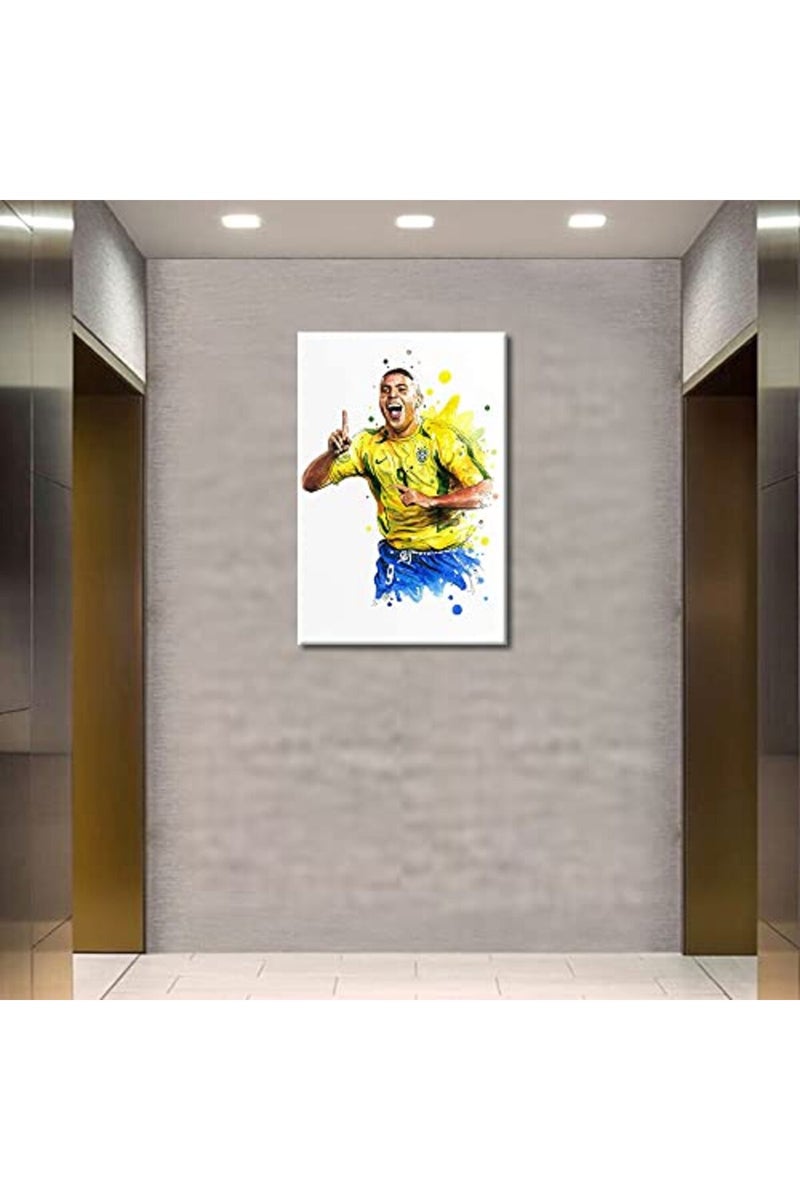 TISHIRON Soccer Canvas Wall Art Prints Boy Room Sports Theme Poster Decor Stretched and Gallery Wrap Football Star Modern Home Decoration for Man Cave Bedroom Living Room Framed Ready to Hang - 24"W x 16"H - Image 4