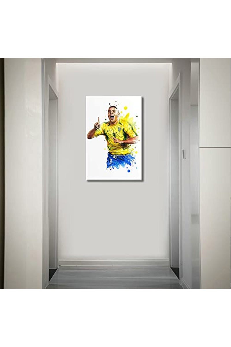 TISHIRON Soccer Canvas Wall Art Prints Boy Room Sports Theme Poster Decor Stretched and Gallery Wrap Football Star Modern Home Decoration for Man Cave Bedroom Living Room Framed Ready to Hang - 24"W x 16"H - Image 5