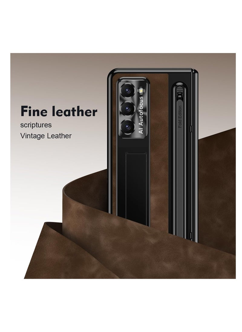 Aookay Protective Case for Samsung Galaxy Z Fold 6 with Screen Protector and Pen, Hinge Protection, Kickstand Case, Premium Leather Soft Touch (Brown)  - Image 3