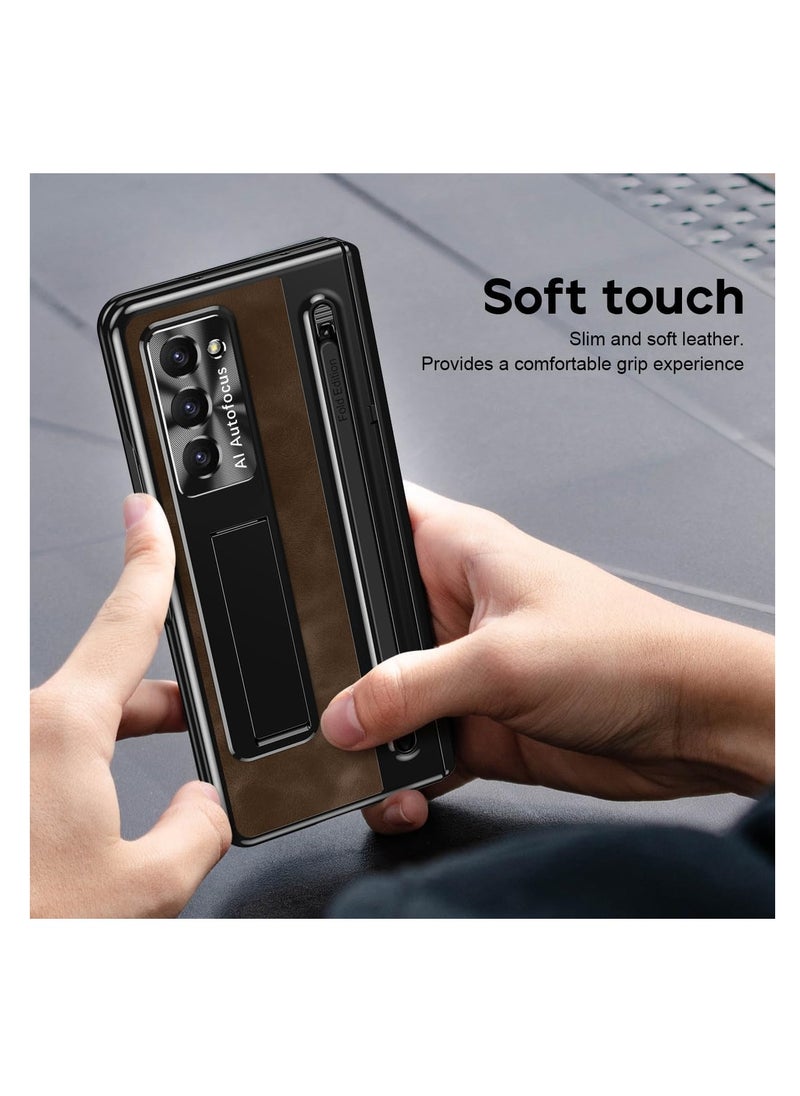 Aookay Protective Case for Samsung Galaxy Z Fold 6 with Screen Protector and Pen, Hinge Protection, Kickstand Case, Premium Leather Soft Touch (Brown)  - Image 4
