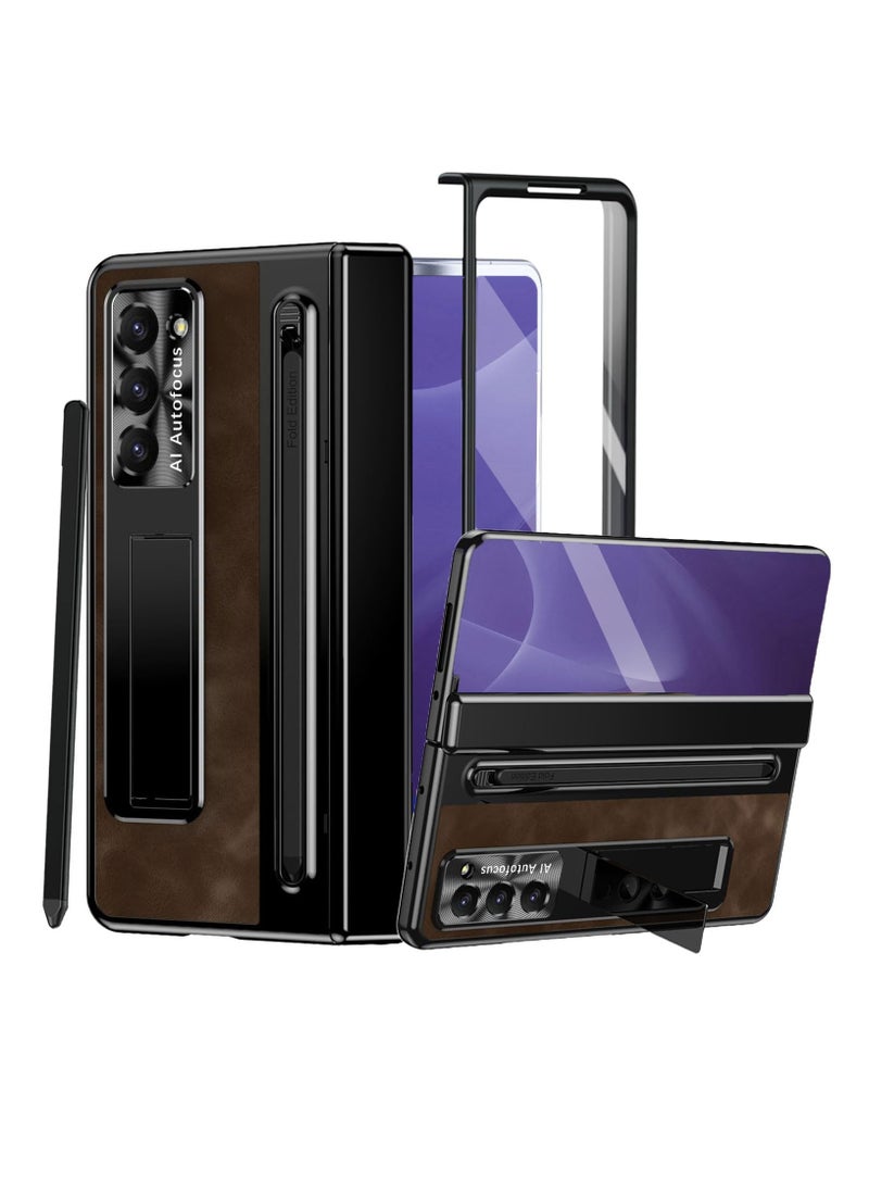 Aookay Protective Case for Samsung Galaxy Z Fold 6 with Screen Protector and Pen, Hinge Protection, Kickstand Case, Premium Leather Soft Touch (Brown)  - Image 1