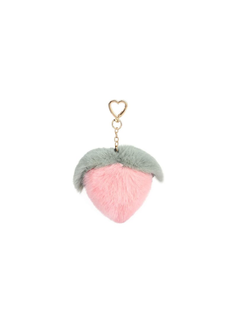 GGOOT Keychain Plush Cartoon Peach Shape Faux Fur Ball Pom Pom Key Chain Ring Car Key Holder Handbag Purse Bag Pendant Dolls Ornament Stuffed Toys for Wallet Pink - Image 1
