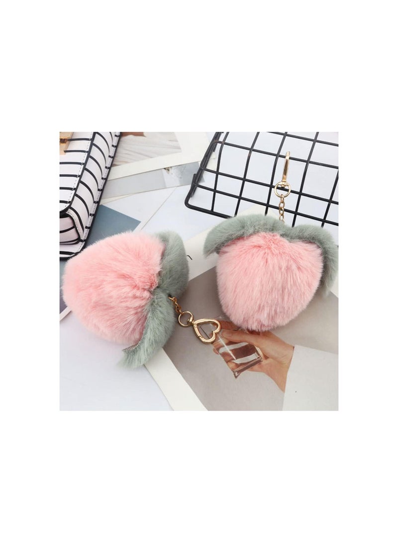 GGOOT Keychain Plush Cartoon Peach Shape Faux Fur Ball Pom Pom Key Chain Ring Car Key Holder Handbag Purse Bag Pendant Dolls Ornament Stuffed Toys for Wallet Pink - Image 2