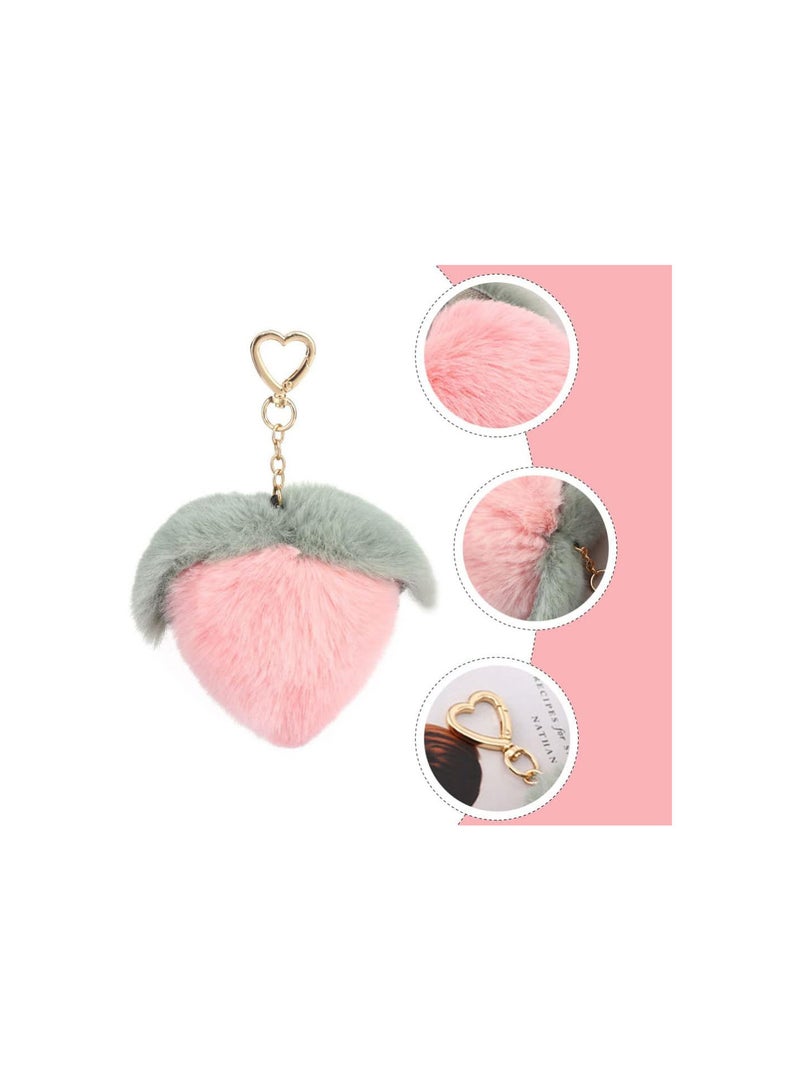 GGOOT Keychain Plush Cartoon Peach Shape Faux Fur Ball Pom Pom Key Chain Ring Car Key Holder Handbag Purse Bag Pendant Dolls Ornament Stuffed Toys for Wallet Pink - Image 4